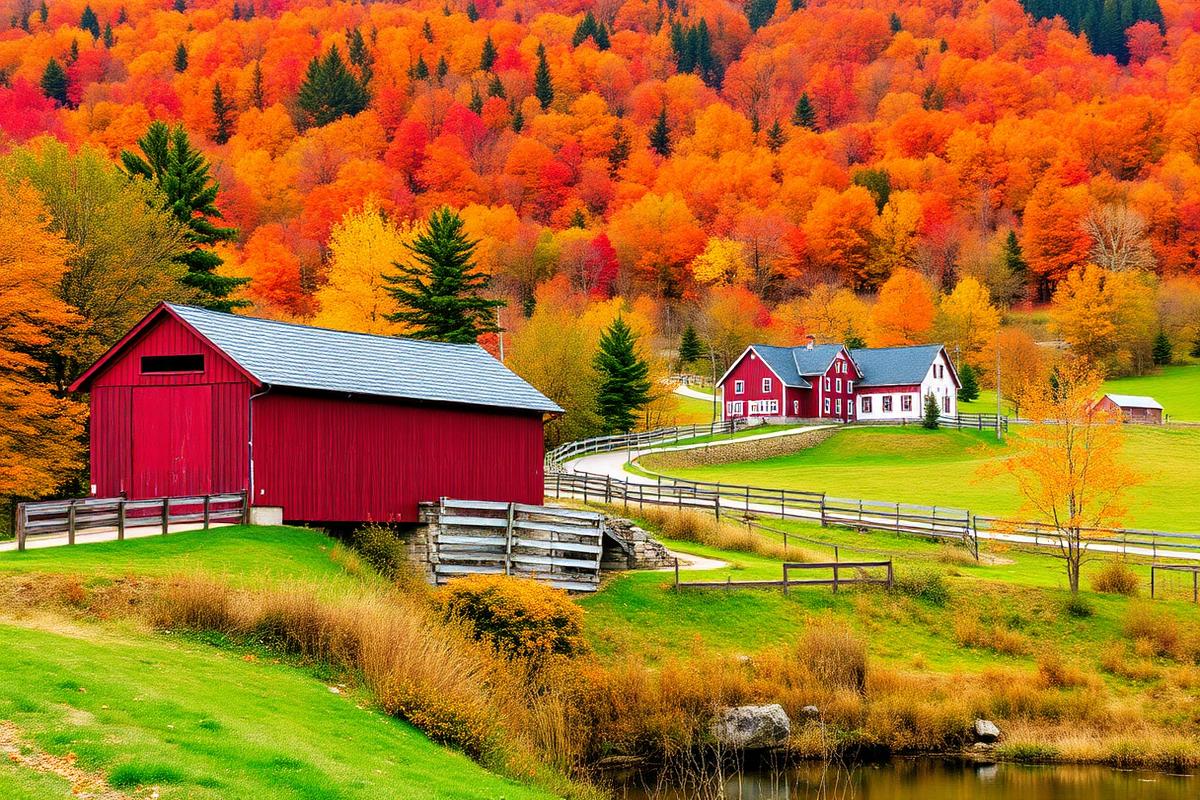 Herbstlich gefärbte Landschaft in Vermont