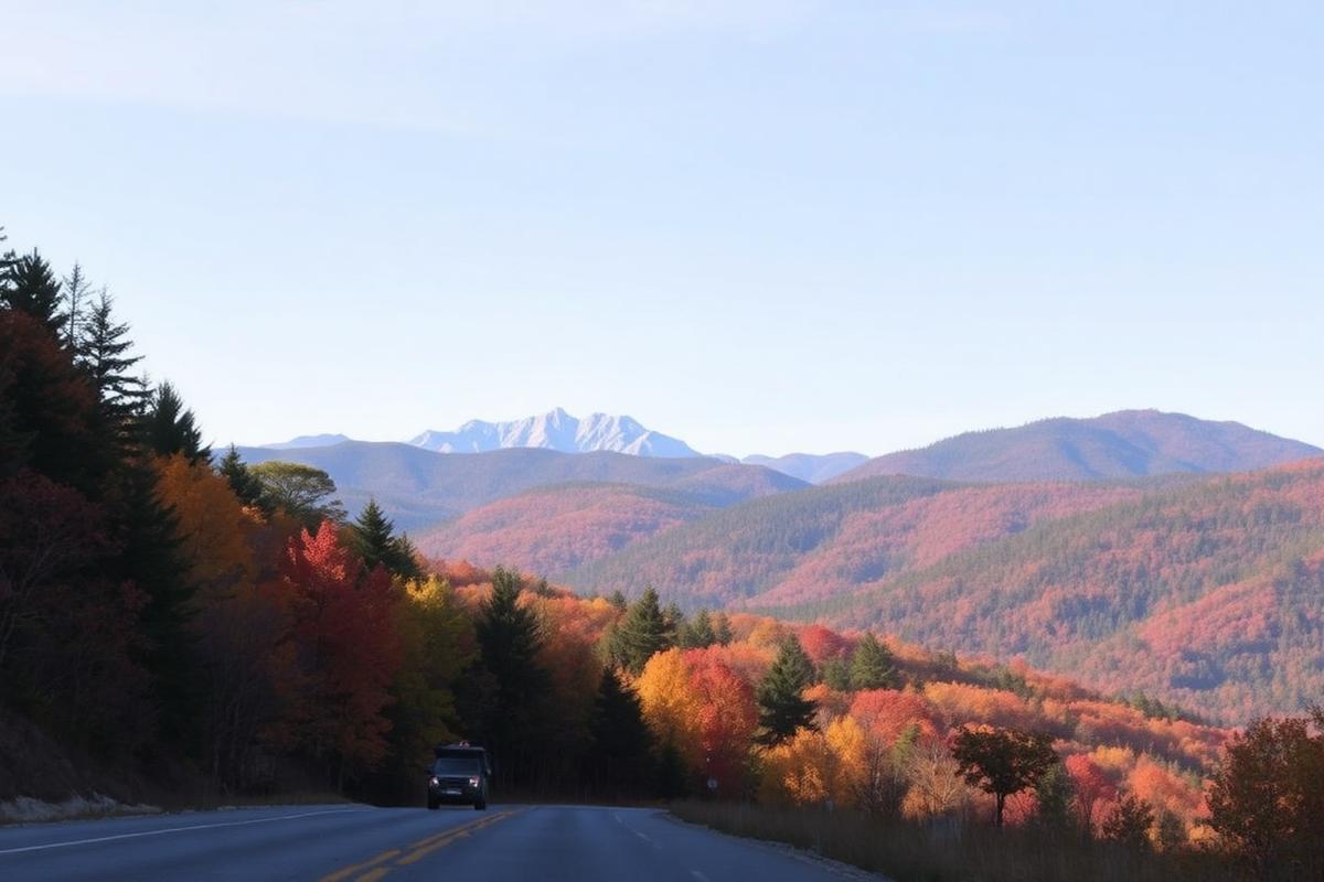 Panoramastraße durch die herbstlichen White Mountains in New Hampshire